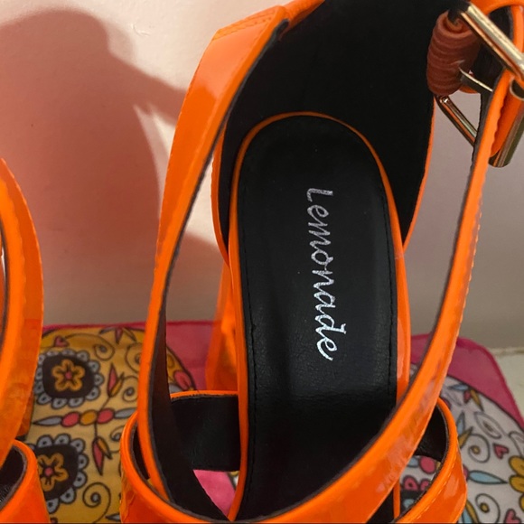 Neon Orange Strappy Block Heels / Dolls Kill - Picture 3 of 6